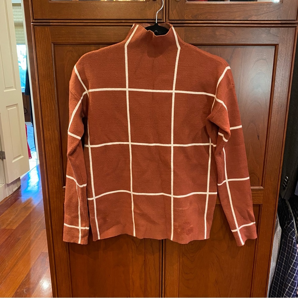 Cynthia Rowley Windowpane Mock Neck Sweater, XS
